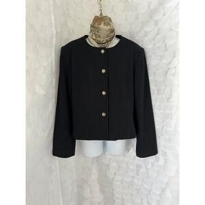 VTG Womens 100% Wool Black Blazer Size 14 Suit Separate Classic Worthington EUC